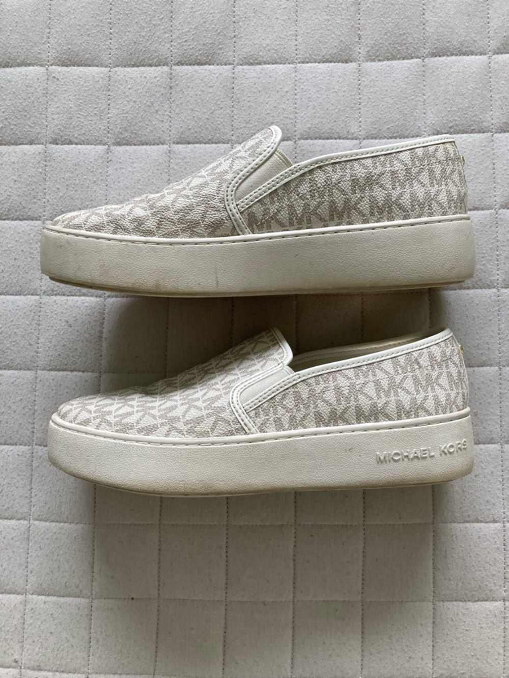 Michael Kors Women’s Keaton Logo Slip-On Sneakers in Beige and Cream